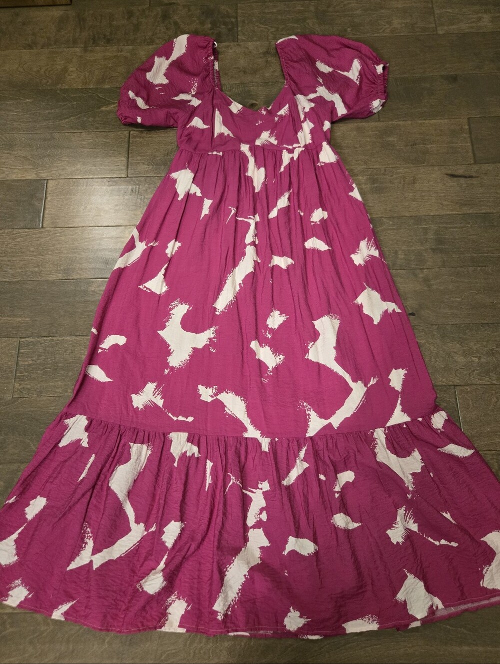 Womens Size Medium, Nine West Hot Pink Maxi Dress, Puff Sleeve, Flowy,